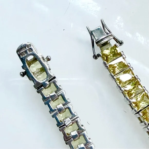 Dazzling Sterling Silver 925 Yellow Gemstone Tennis Bracelet Box Clasp - Picture 5 of 8